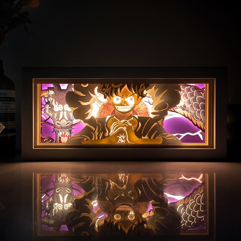 Lampada light box Luffy Gear 5 contro Kaido accesa, One Piece