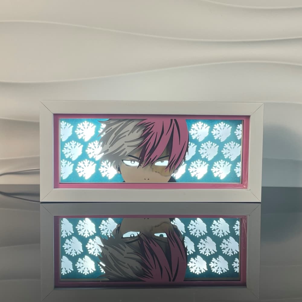 Lampada light box Todoroki Ghiaccio e fuoco accesa, My Hero Academia