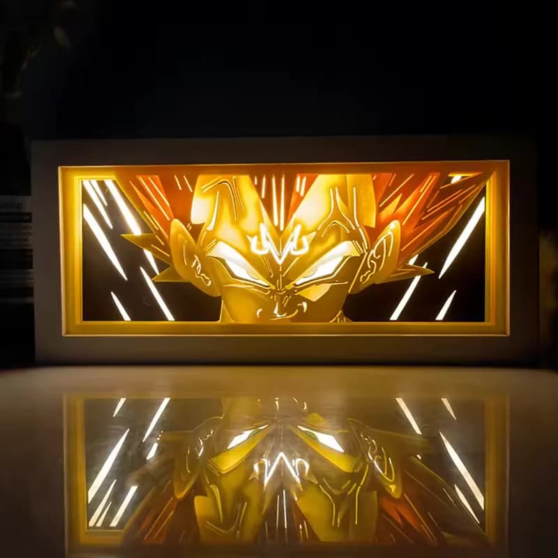 Lampada light box Vegeta Super Saiyan accesa, Dragon Ball